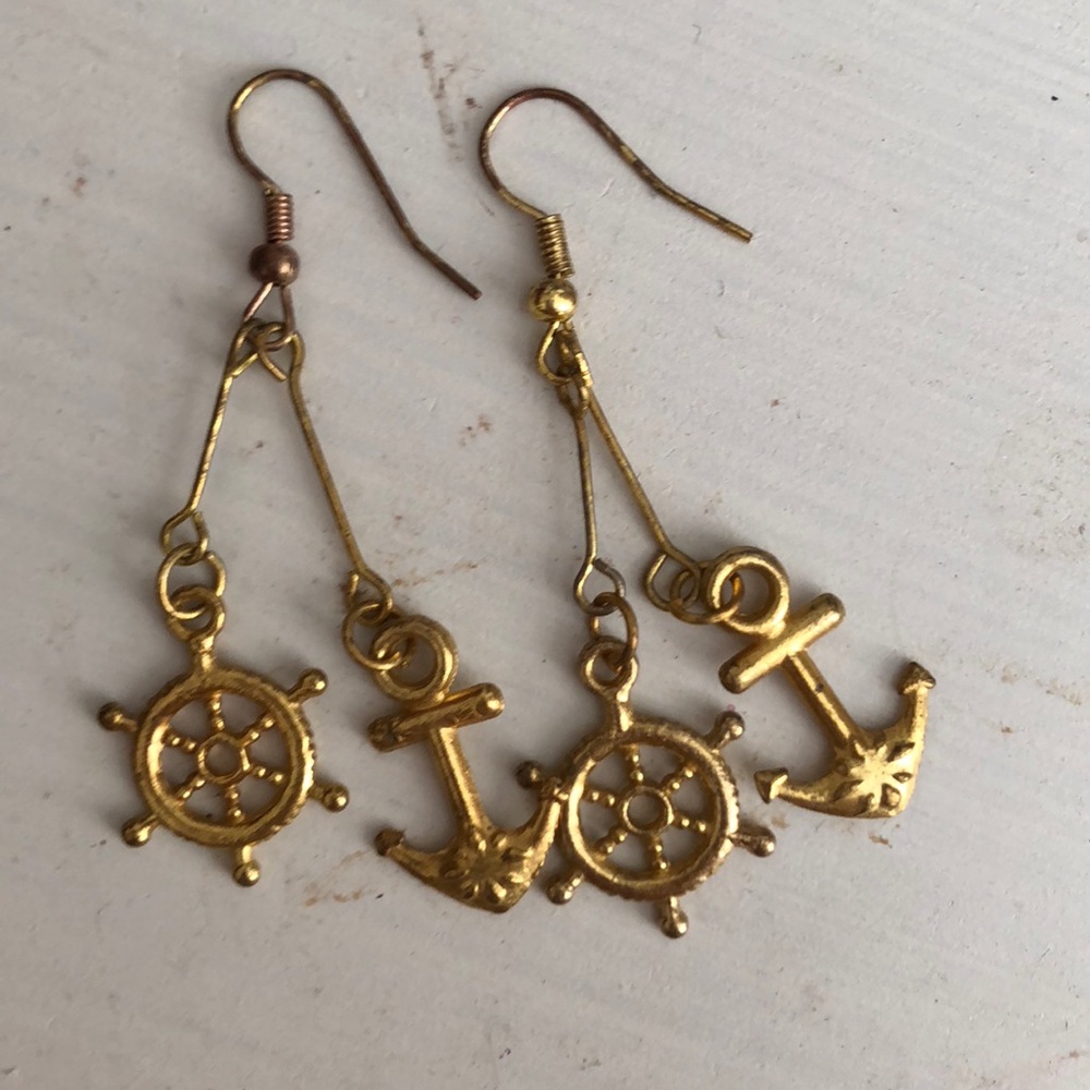 Nautical anchor and steering wheel earrings